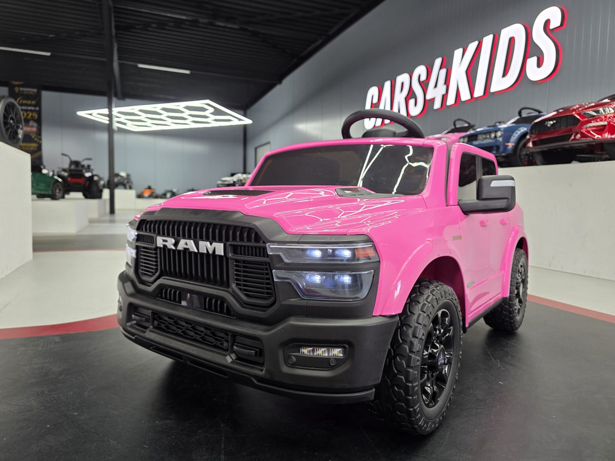Pink 12V Dodge RAM-inspired kids electric ride-on car