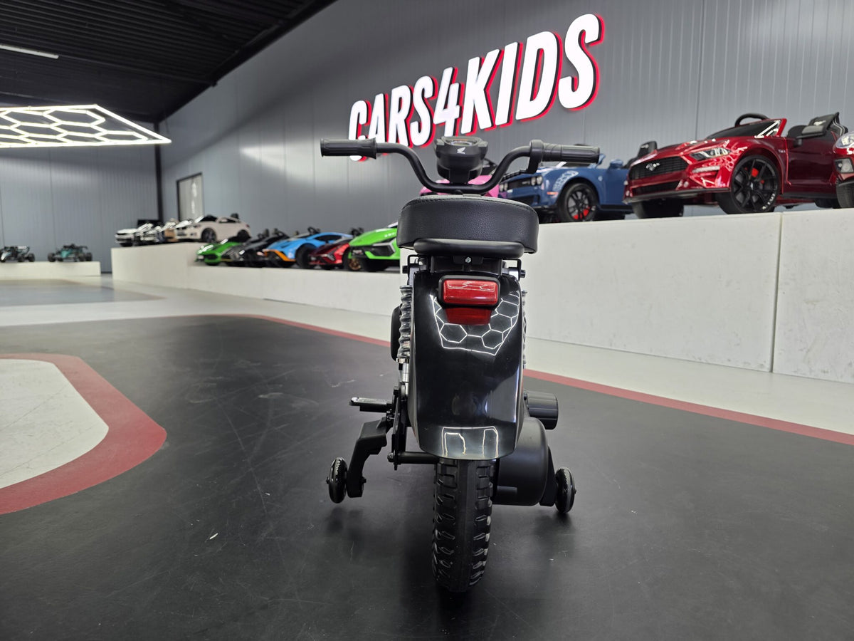 Additional view of the black 12V Honda Cross Cub 110-inspired kids electric motorcycle