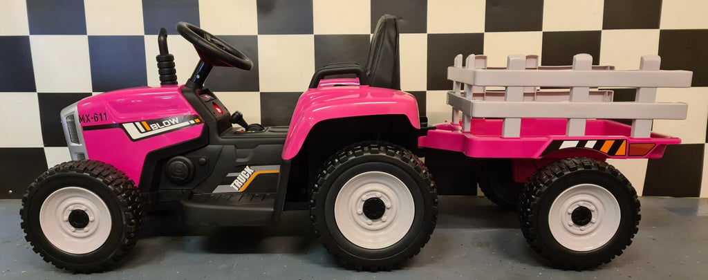 12V Kids Tractor with Trailer – Pink