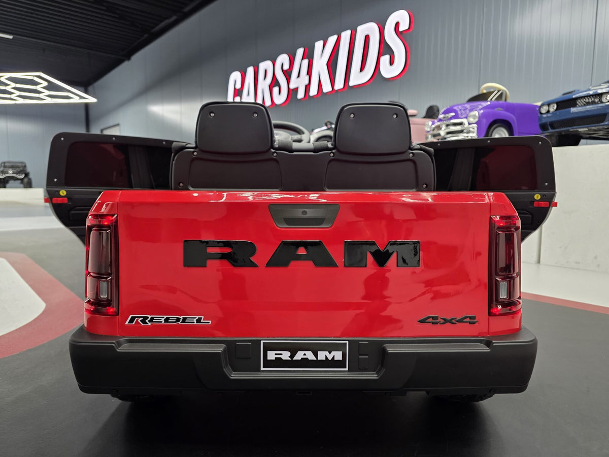 Additional view of the red 12V Dodge RAM-inspired kids electric ride-on car
