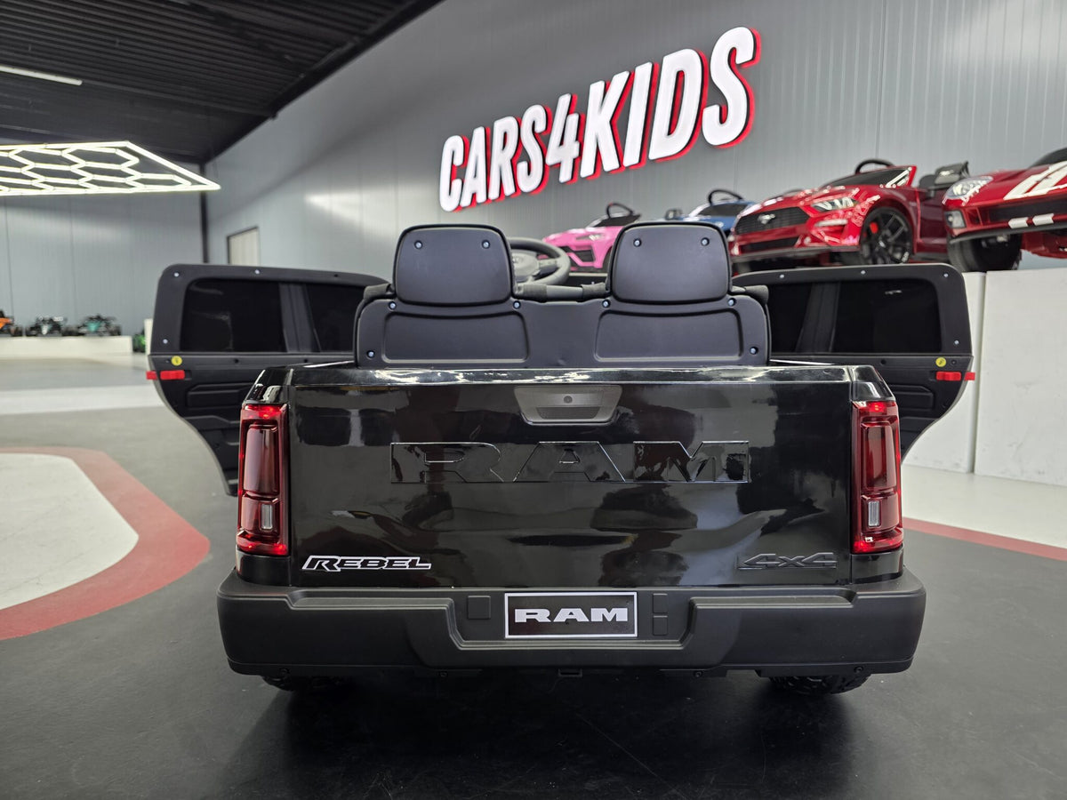 Additional view of the black 12V Dodge RAM-inspired kids electric ride-on car