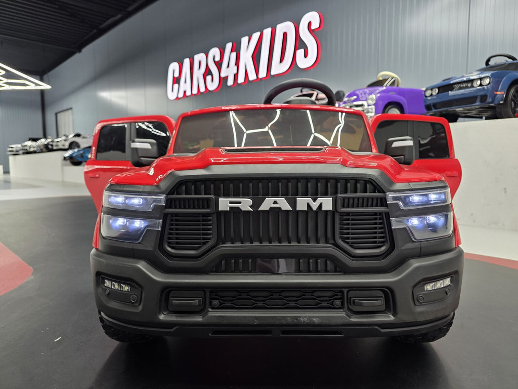 Additional view of the red 12V Dodge RAM-inspired kids electric ride-on car