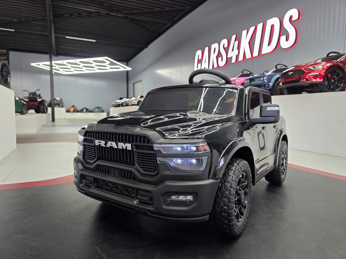 Black 12V Dodge RAM-inspired kids electric ride-on car