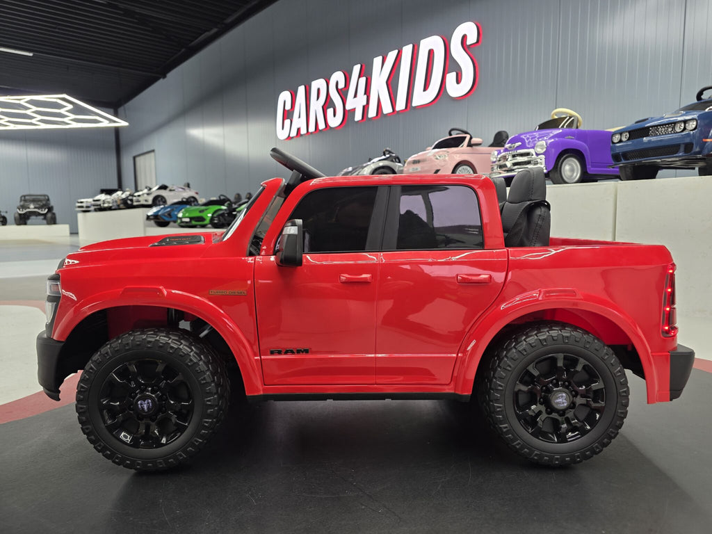 Additional view of the red 12V Dodge RAM-inspired kids electric ride-on car