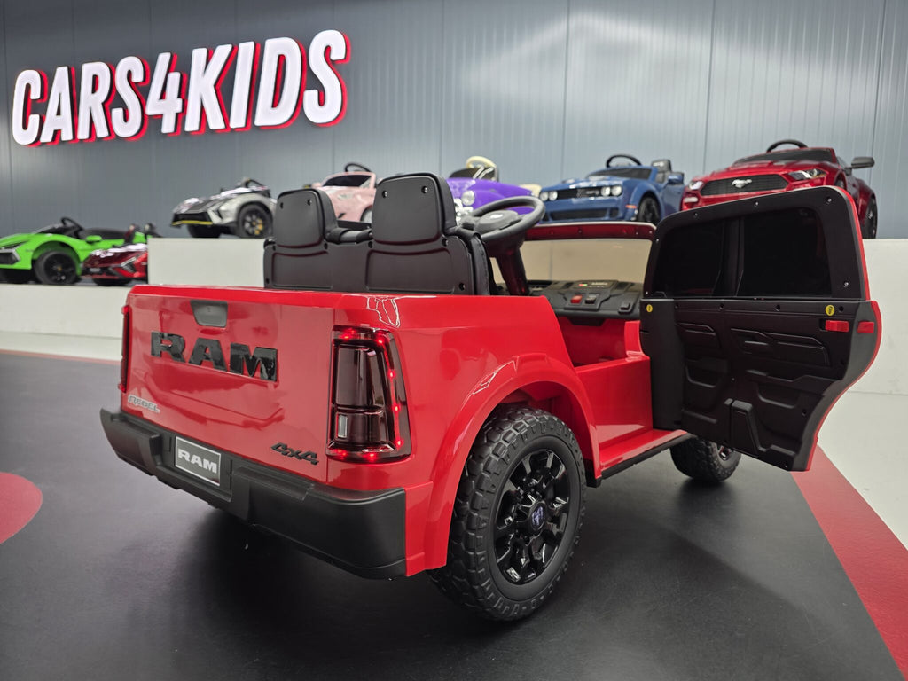 Additional view of the red 12V Dodge RAM-inspired kids electric ride-on car