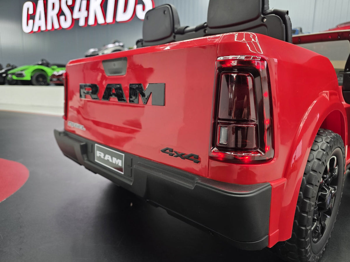 Additional view of the red 12V Dodge RAM-inspired kids electric ride-on car