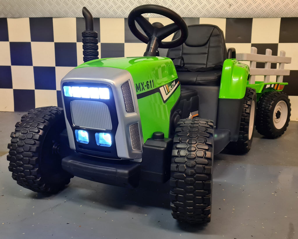 12V Kids Tractor with Trailer & Remote Control – Green