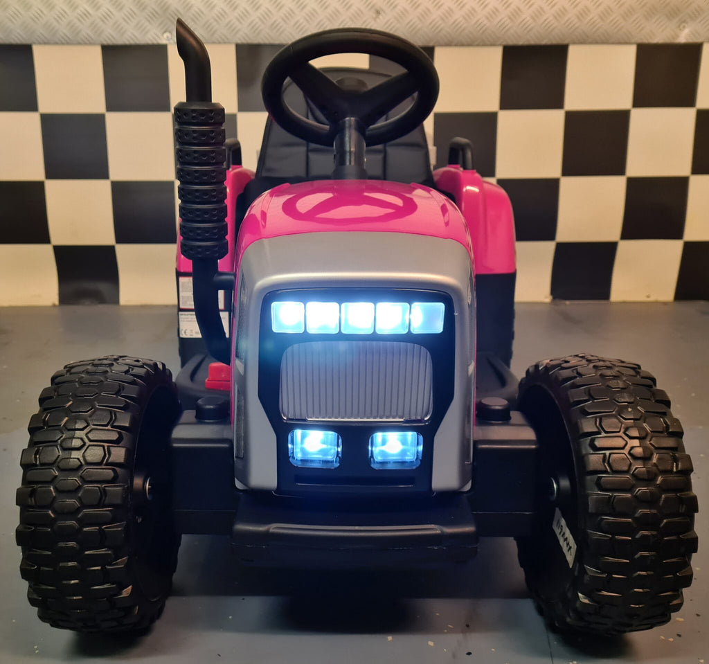 12V Kids Tractor with Trailer – Pink