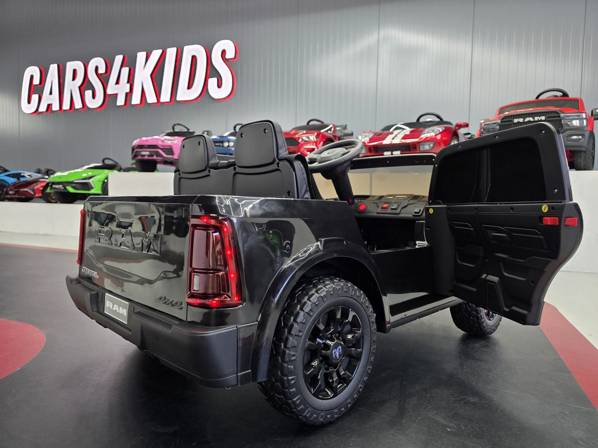 Additional view of the black 12V Dodge RAM-inspired kids electric ride-on car