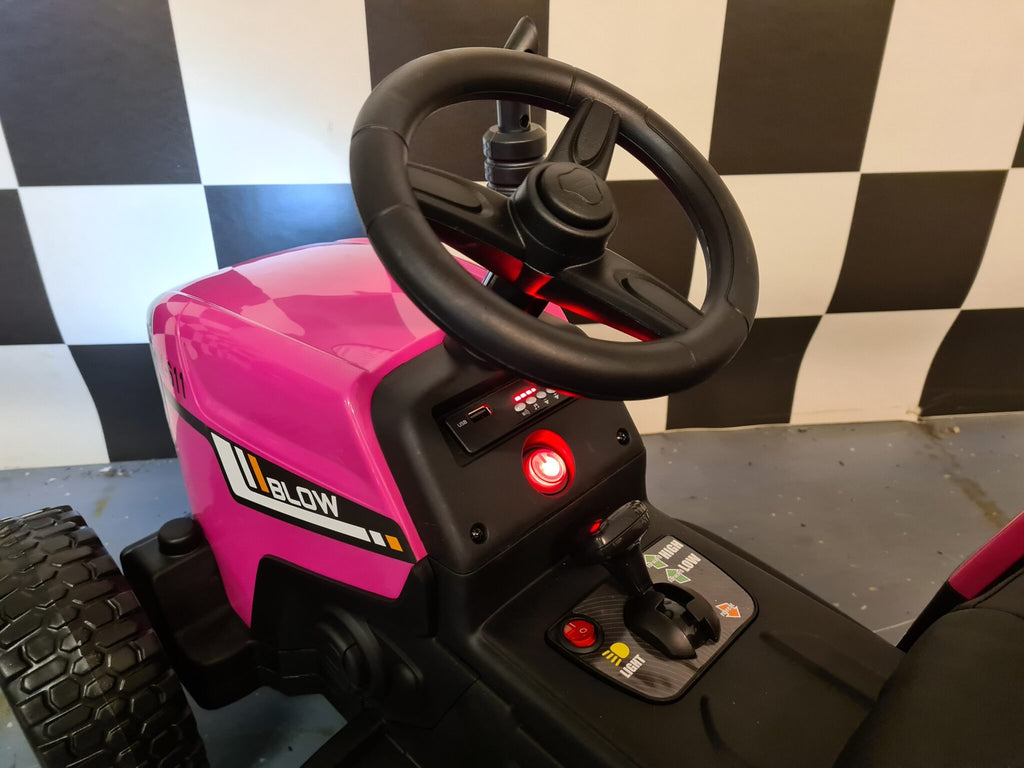 12V Kids Tractor with Trailer – Pink