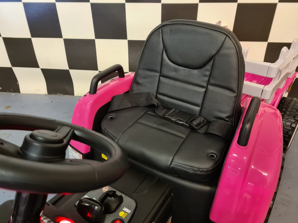 12V Kids Tractor with Trailer – Pink