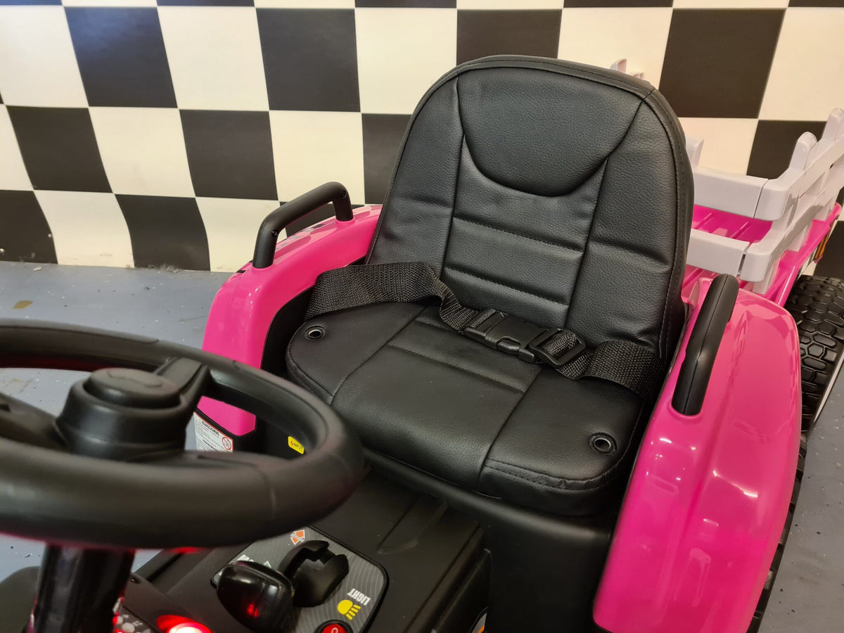 12V Kids Tractor with Trailer – Pink