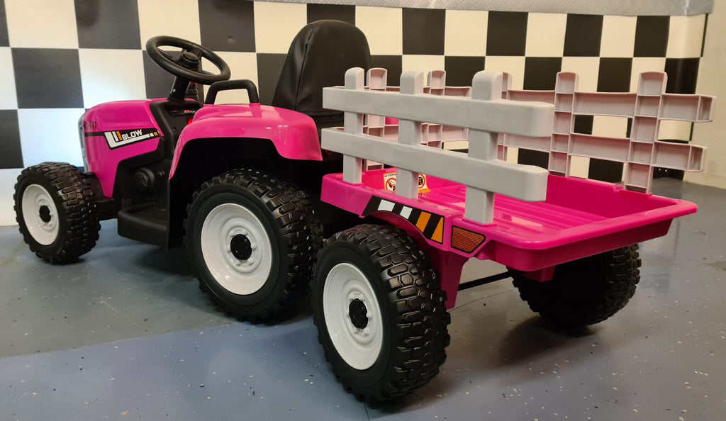 12V Kids Tractor with Trailer – Pink