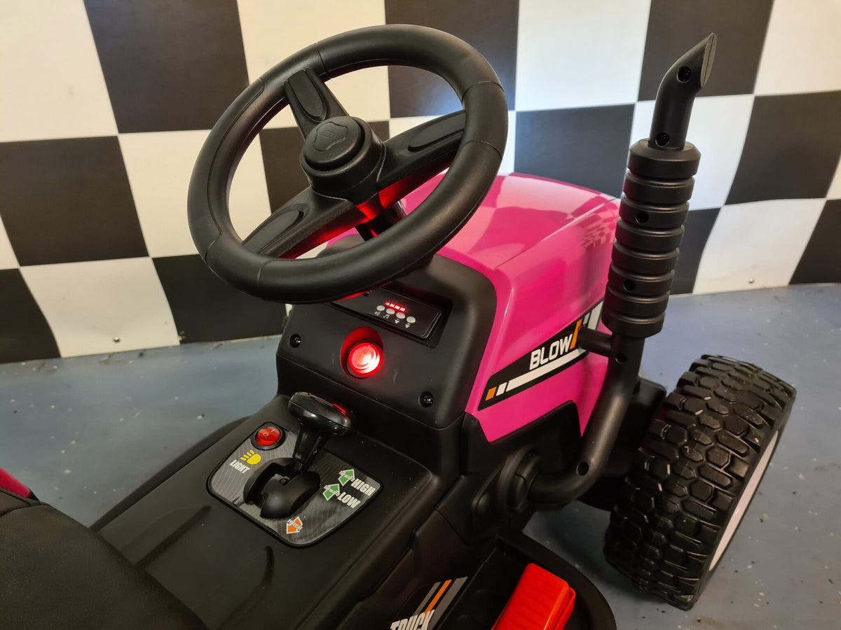 12V Kids Tractor with Trailer – Pink