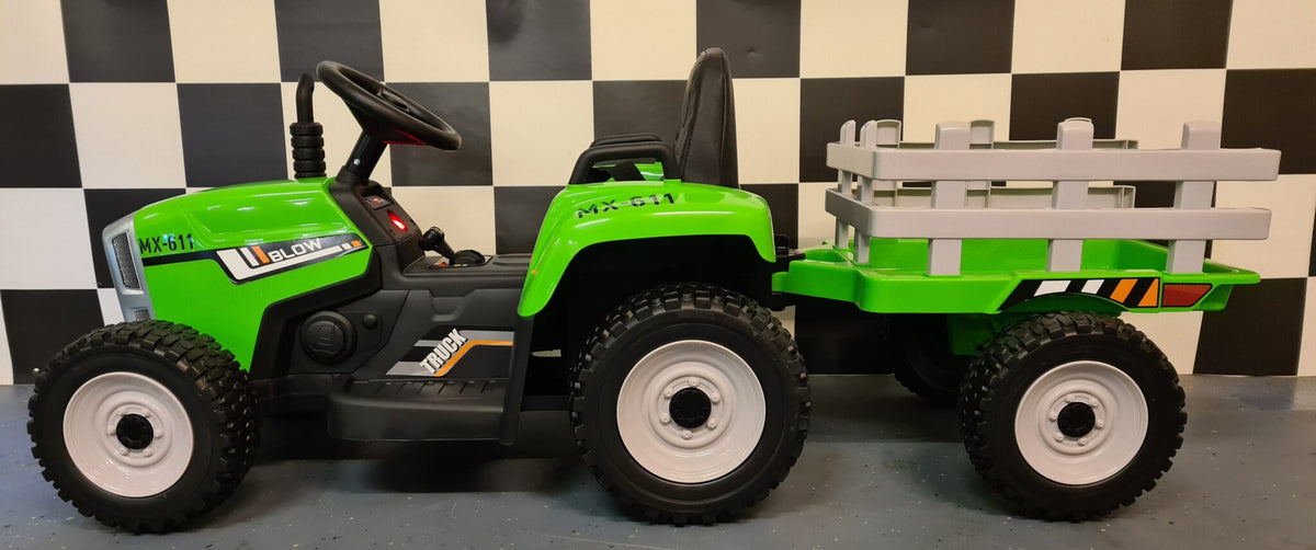 12V Kids Tractor with Trailer & Remote Control – Green