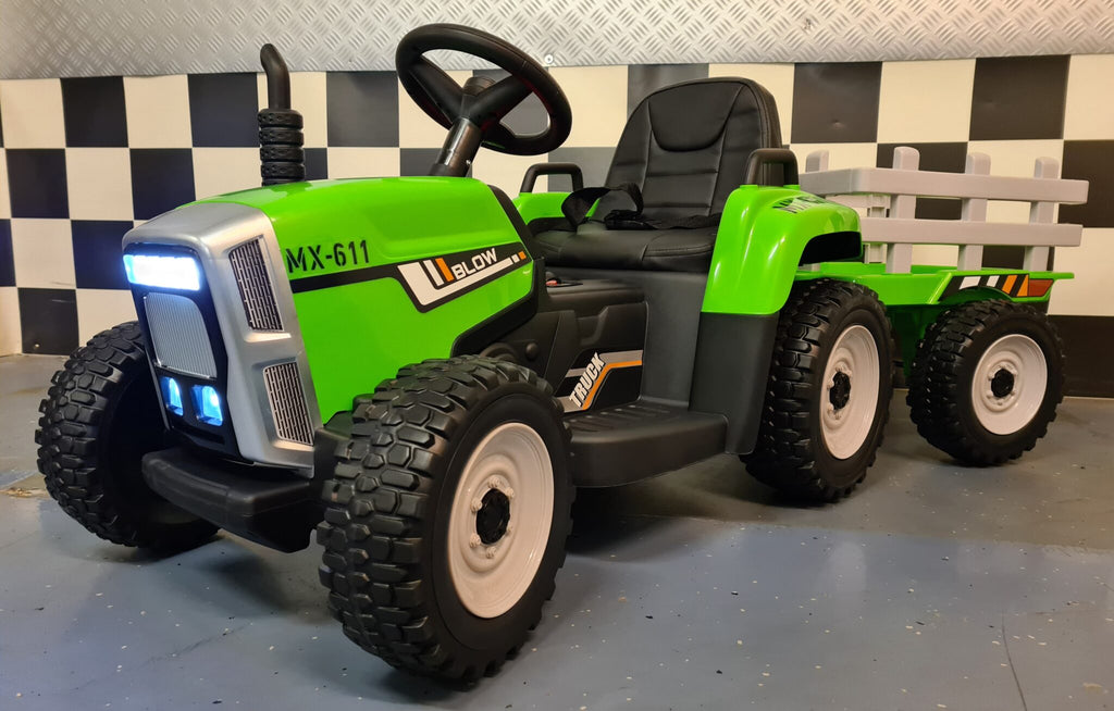 12V Kids Tractor with Trailer & Remote Control – Green