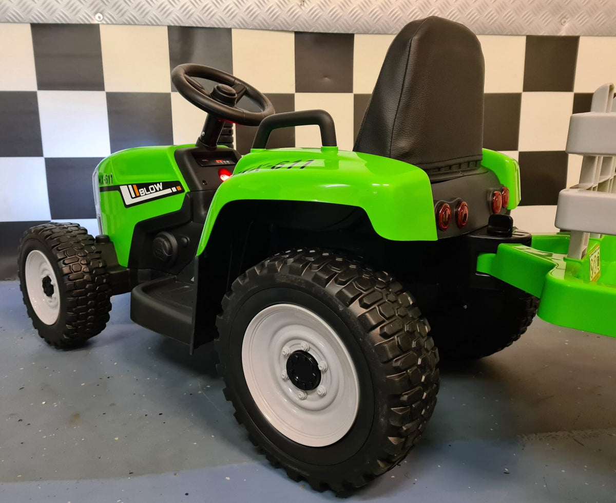 12V Kids Tractor with Trailer & Remote Control – Green