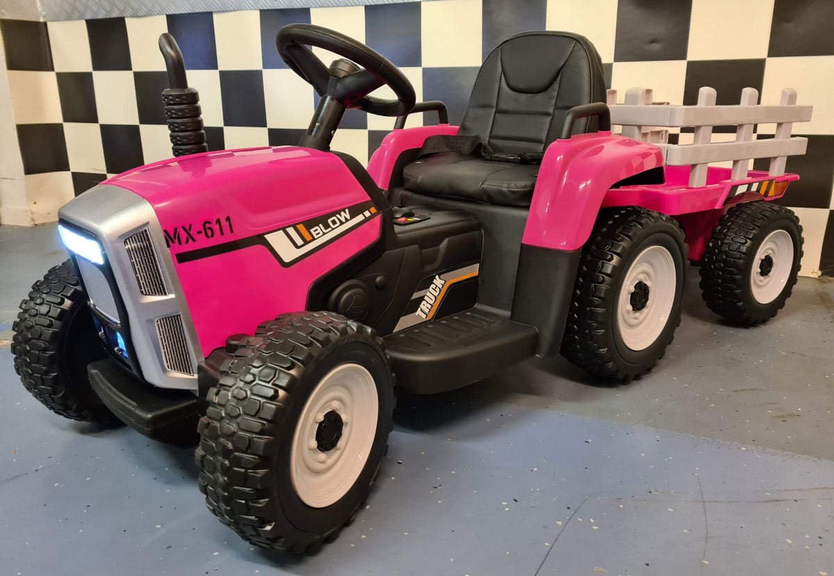 12V Kids Tractor with Trailer – Pink