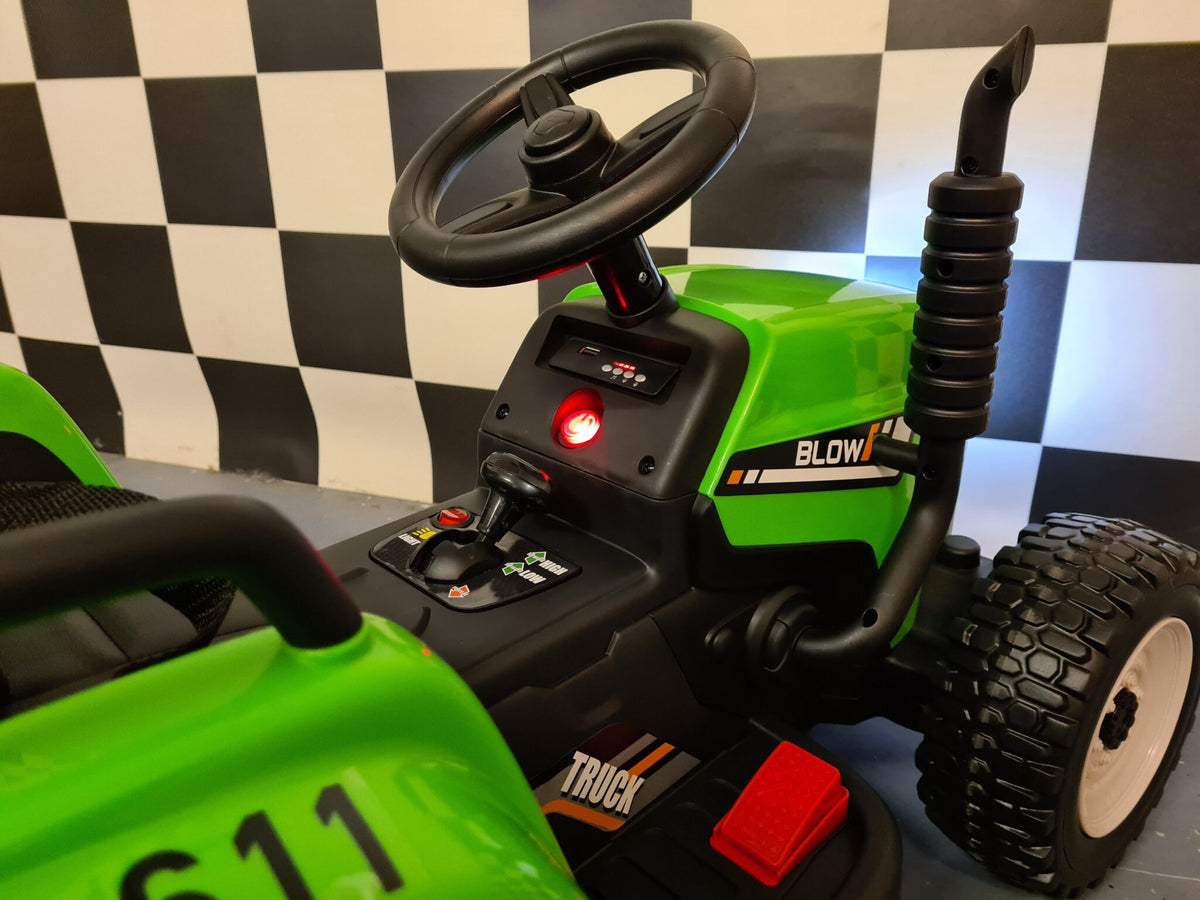 12V Kids Tractor with Trailer & Remote Control – Green